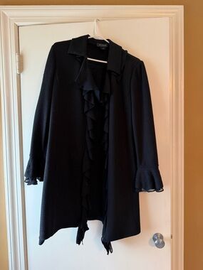 St. John Black Textured Open Front Cardigan